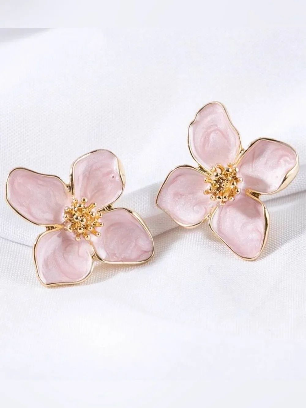 Pink Enamel Flower Stud Earrings A2069